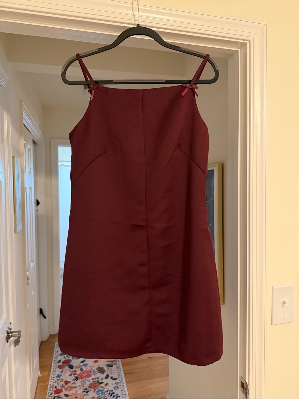 H&M Burgundy Mini Slip Dress with Bow Straps